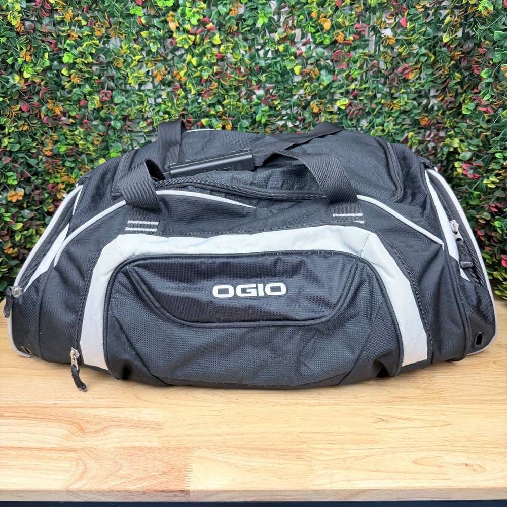 OGIO All Terrain Black Silver Athletic Duffel Bag Padded Strap Travel Gym Bag